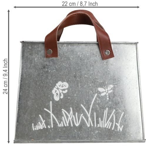 Artikel Decoratieve tas, zilver, wit, bruin, metaal, plantenpot, L22cm, 2 stuks