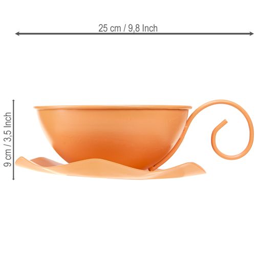 Artikel Decoratieve beker Ø16cm H9cm met metalen plaat, oranje, 2 stuks