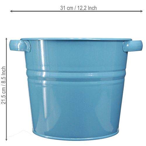 Artikel Decoratieve metalen bloempot/plantenbak in blauw, 31 cm x 26 cm x 21,5 cm