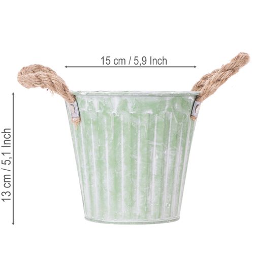Artikel Decoratieve pot, metalen emmer voor planten, plantenbak met handvatten, roze/groen/geel shabby chic Ø15cm H13cm 3-delige set