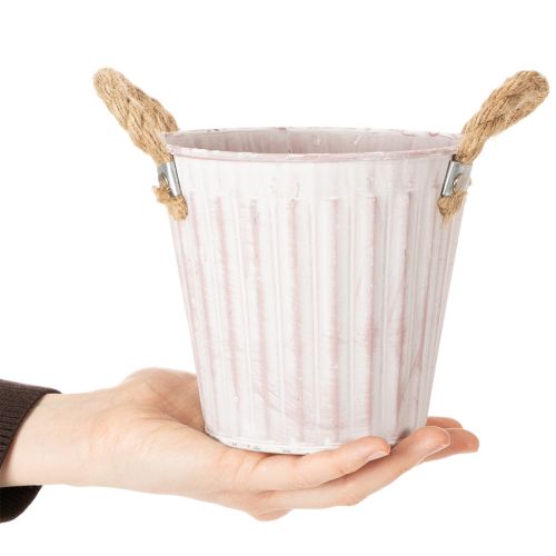 Artikel Decoratieve pot, metalen emmer voor planten, plantenbak met handvatten, roze/groen/geel shabby chic Ø15cm H13cm 3-delige set