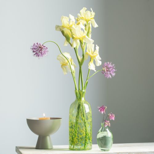Floristik24 Decoratieve vaas glas bloemenvaas geelgroen patroon Ø10cm H25cm