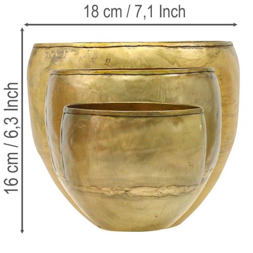 Decoratieve vazen van metaal met messinglook, Ø18/15/12,5 cm, set van 3 | Floristik24.nl