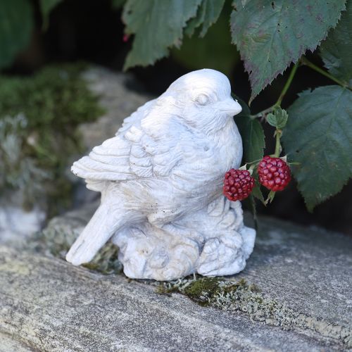 Artikel Decoratief vogelbeeldje mus gegoten steen witgekalkt H12,5cm