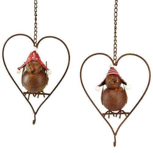 Floristik24 Decoratieve vogel metaal voor het ophangen van tuindecoratie roest rood-wit 15×21cm 2st