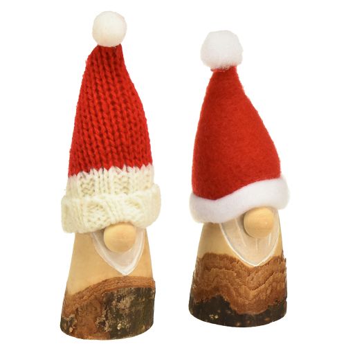 Floristik24 Decoratieve kabouter houten kerstkabouter met hoed rood naturel 10/12cm 4st