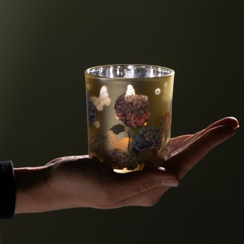 Artikel Decoratieve glazen lantaarn met bloemenmotief voor stijlvolle woonaccessoires, 8 cm, 4 stuks.