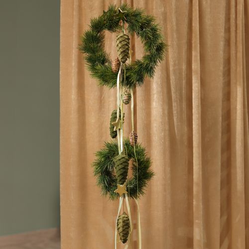 Artikel Decoratieve kegelhanger dennenappels groen geflockt 11,5cm 6 stuks