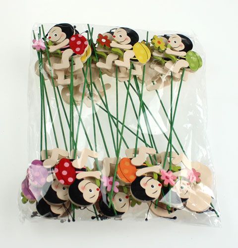 Floristik24 Houten kever op de stok diverse kleuren 7,5 cm 24 stks