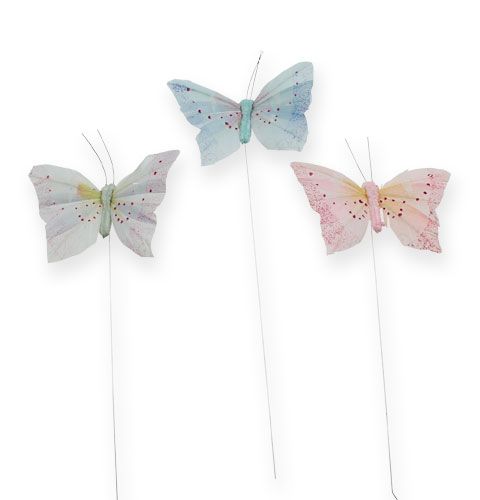 Floristik24 Decoratieve vlinder op draad pastel 8cm 12st
