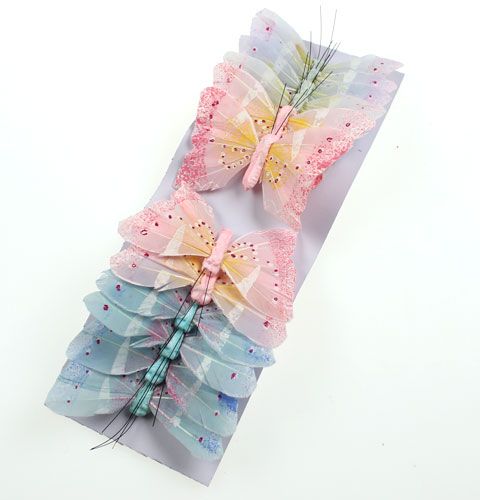 Floristik24 Decoratieve vlinder op draad pastel 8cm 12st