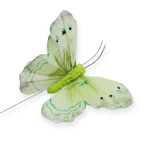 Floristik24 Decoratieve vlinder op de draad groen 8cm 12st