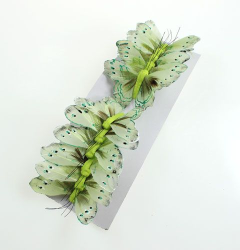 Floristik24 Decoratieve vlinder op de draad groen 8cm 12st