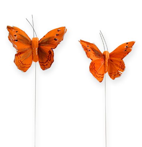 Floristik24 Decoratieve vlinder op draad oranje 8cm 12st