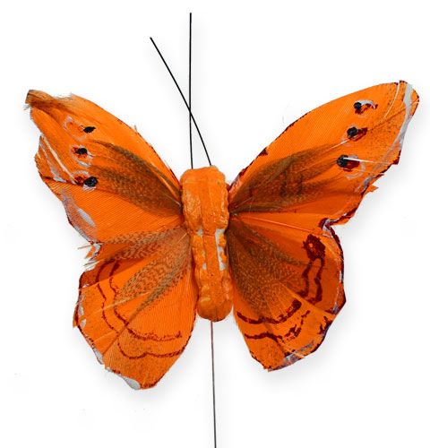 Artikel Decoratieve vlinder op draad oranje 8cm 12st