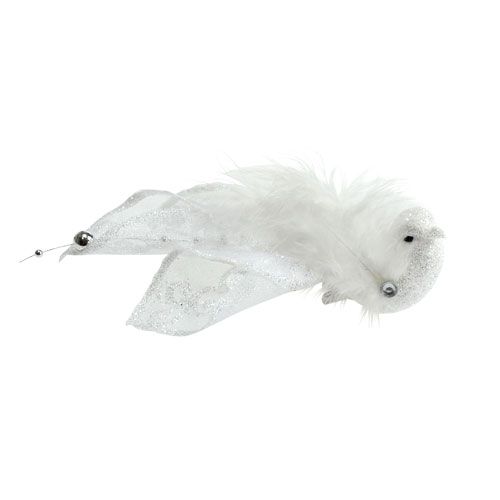 Decoratieve vogel op de clip met glitterwit 14cm 2st