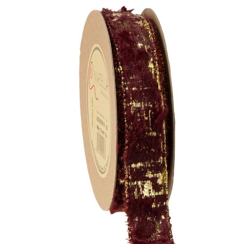 Floristik24 Decoratief lint met bont, imitatiebontlint, Bordeaux goud, 25mm, 15m