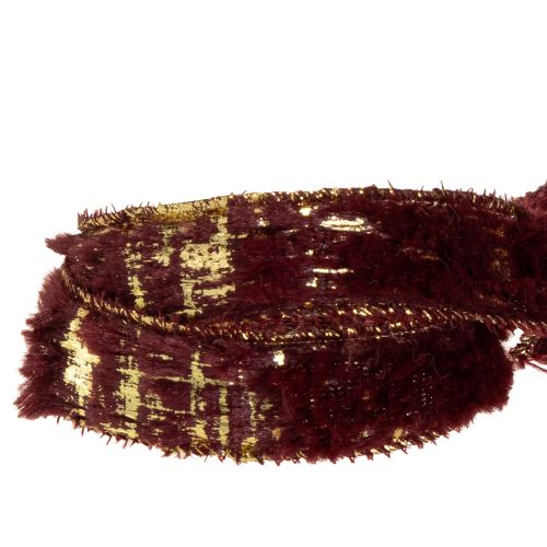Artikel Decoratief lint met bont, imitatiebontlint, Bordeaux goud, 25mm, 15m