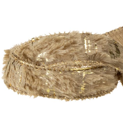 Artikel Decoratief lint met bont, imitatiebontlint, bruingoud, 25 mm, 15 m