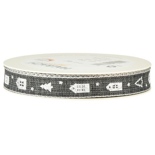 Artikel Decoratief lint voor kersthuisjes en kerstbomen antraciet wit 15mm 20m