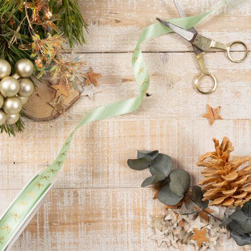Decoratief lint met gouden strikken op een rol, 15 mm breed, 18 m lang | Floristik24.nl