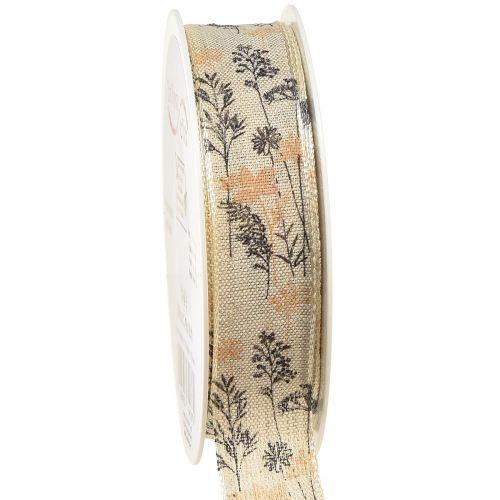 Artikel Decoratief lint grassen en bladeren linnenlint naturel 25mm 18m
