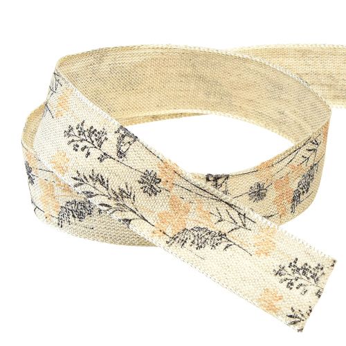 Artikel Decoratief lint grassen en bladeren linnenlint naturel 25mm 18m