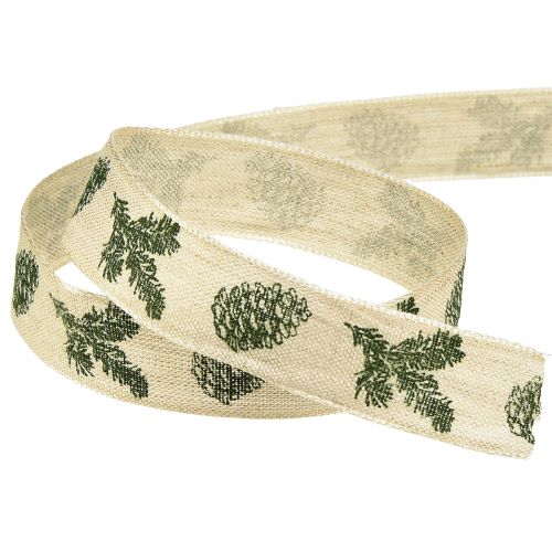 Artikel Decoratief lint met draadrand kegels crèmegroen B25mm L18m