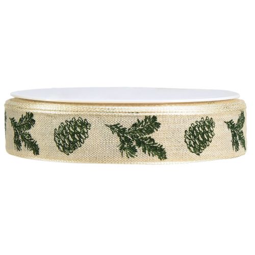 Artikel Decoratief lint met draadrand kegels crèmegroen B25mm L18m