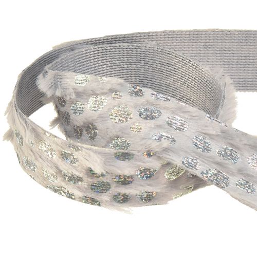 Artikel Decoratief lint met bontlook en holo-effect grijs zilver 25mm 10m