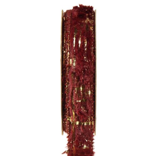 Artikel Decoratief lint met bont sieradenlint nepbont Bordeaux Goud 25mm 15m