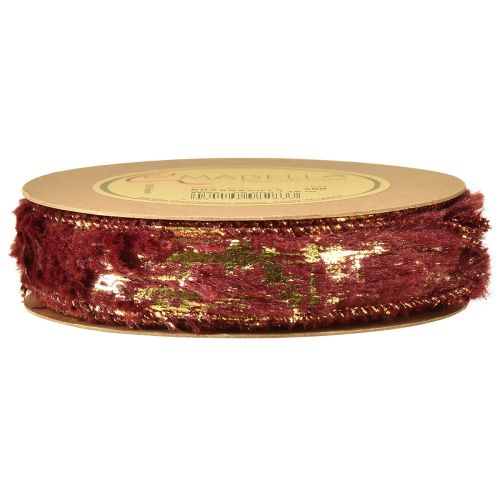 Artikel Decoratief lint met bont sieradenlint nepbont Bordeaux Goud 25mm 15m