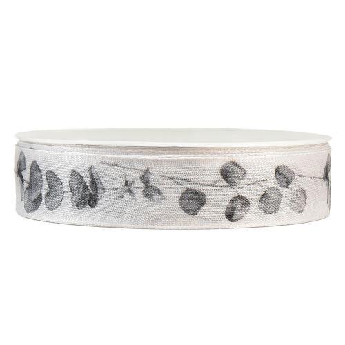 Artikel Decoratief lint sieradenlint eucalyptus wit grijs B25mm L20m