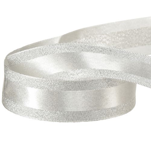 Artikel Decoratief lint zilver met glitter cadeaulint met strepen 25mm 20m