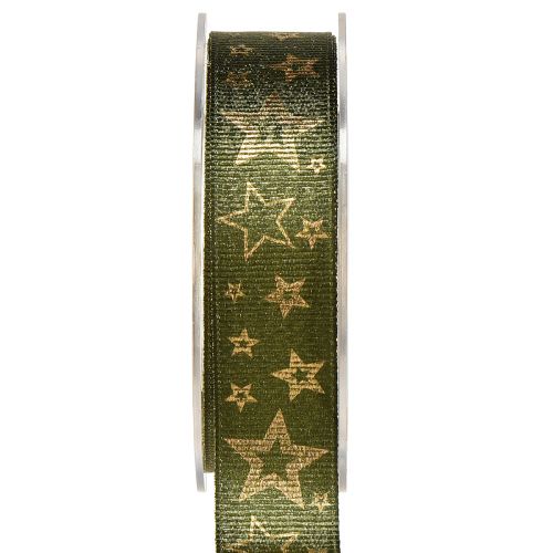 Floristik24 Kerstdecoratielint met sterren groen goud B25mm L15m