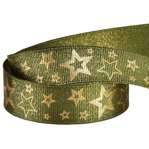 Artikel Kerstdecoratielint met sterren groen goud B25mm L15m
