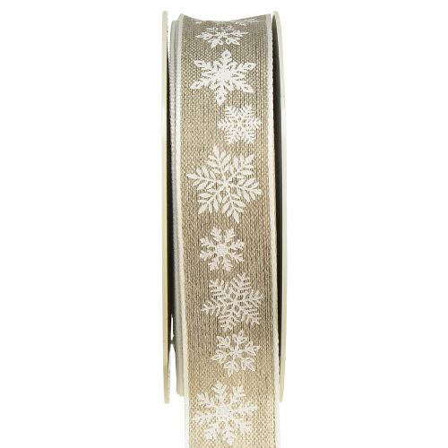 Artikel Decoratief lint Kerst sneeuwvlok grijs wit B25mm L20m