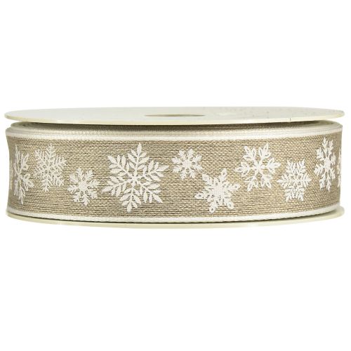 Artikel Decoratief lint Kerst sneeuwvlok grijs wit B25mm L20m