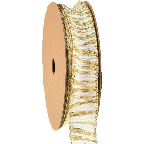Floristik24 Decoratief lint chiffon wit/goud 25mm 15m