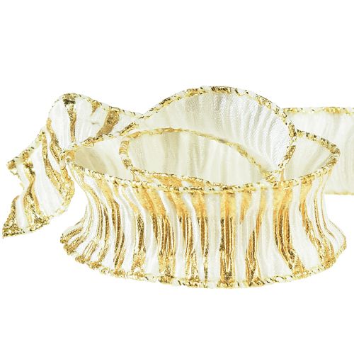 Artikel Decoratief lint chiffon wit/goud 25mm 15m