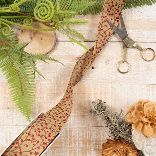 Decoratieve linttakken met rode glitterbessen, 40 mm x 15 m | Floristik24.nl