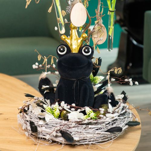 Artikel Decoratieve kikker, kikkerprins, lentedecoratie, kikker met gouden kroon zwart 40,5cm