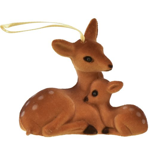 Artikel Decoratieve hanger hertendecoratie met reekalf gevlokt 10cmx5cmx8,5cm