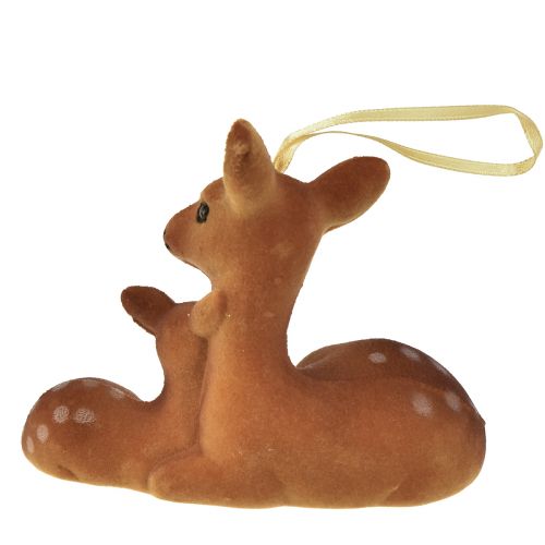 Artikel Decoratieve hanger hertendecoratie met reekalf gevlokt 10cmx5cmx8,5cm