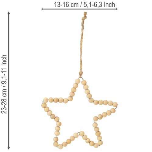 Artikel Kerstversiering: houten kralen, hart, ster, boom, 13 cm hoog, 6 stuks