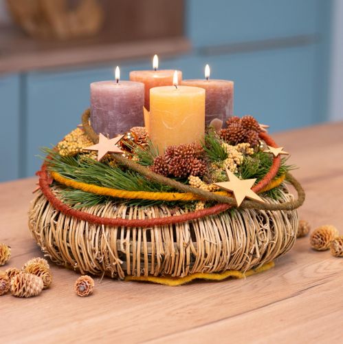 Artikel Decoratieve ring gekleurde ring met jute geel oker bruin Ø30cm 3st