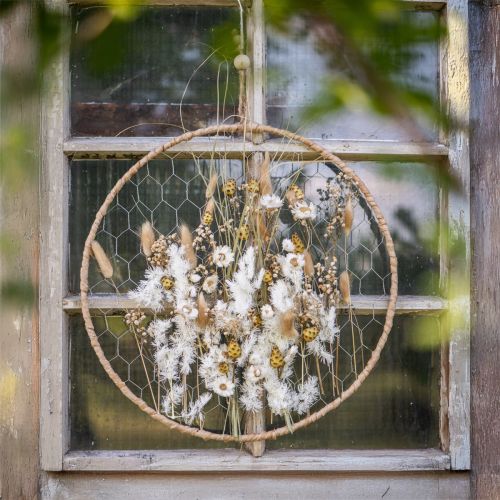 Artikel Decoratieve ring metaal hangende decoratie raffia zilver naturel Ø38cm 4 stuks