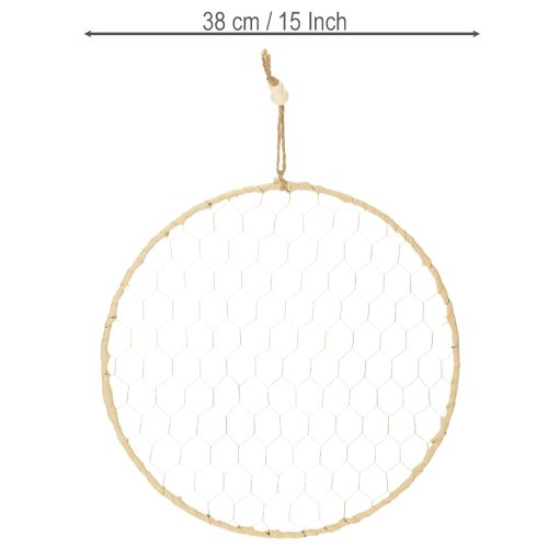 Artikel Decoratieve metalen ring Ø38cm, hangende decoratie, raffia, zilver, naturel, boho wanddecoratie, veelzijdige decoratie, 4 stuks