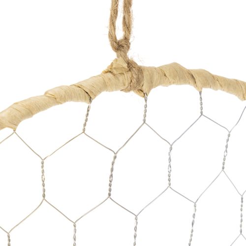 Artikel Decoratieve metalen ring Ø38cm, hangende decoratie, raffia, zilver, naturel, boho wanddecoratie, veelzijdige decoratie, 4 stuks