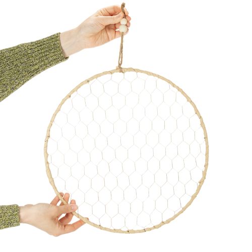 Artikel Decoratieve metalen ring Ø38cm, hangende decoratie, raffia, zilver, naturel, boho wanddecoratie, veelzijdige decoratie, 4 stuks